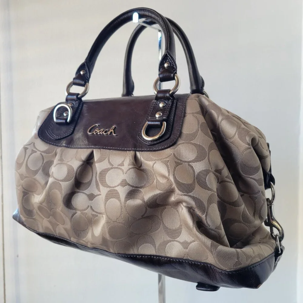 Coach Ashley Signature Sateen Brown/Khaki Satchel Handbag - Picture 13 of 16